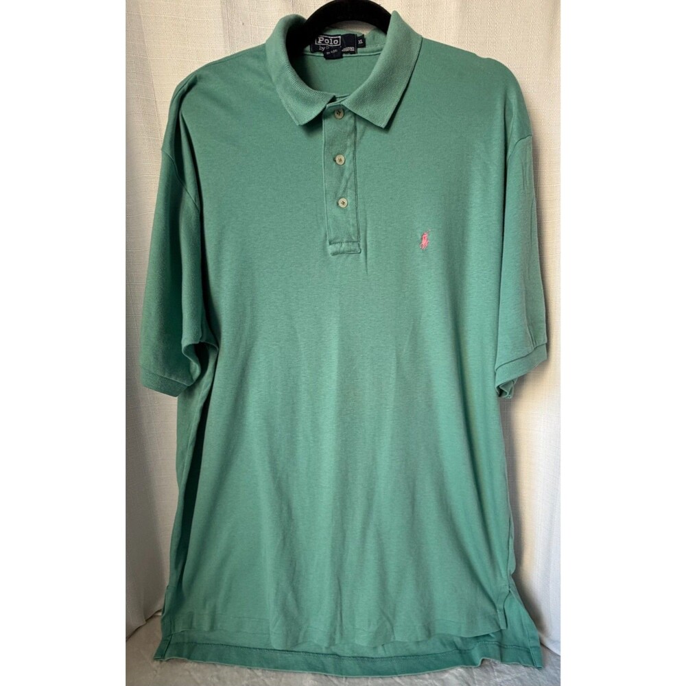 Vintage Polo Ralph Lauren Polo Shirt Mens XL Green Pink Pony USA Golf